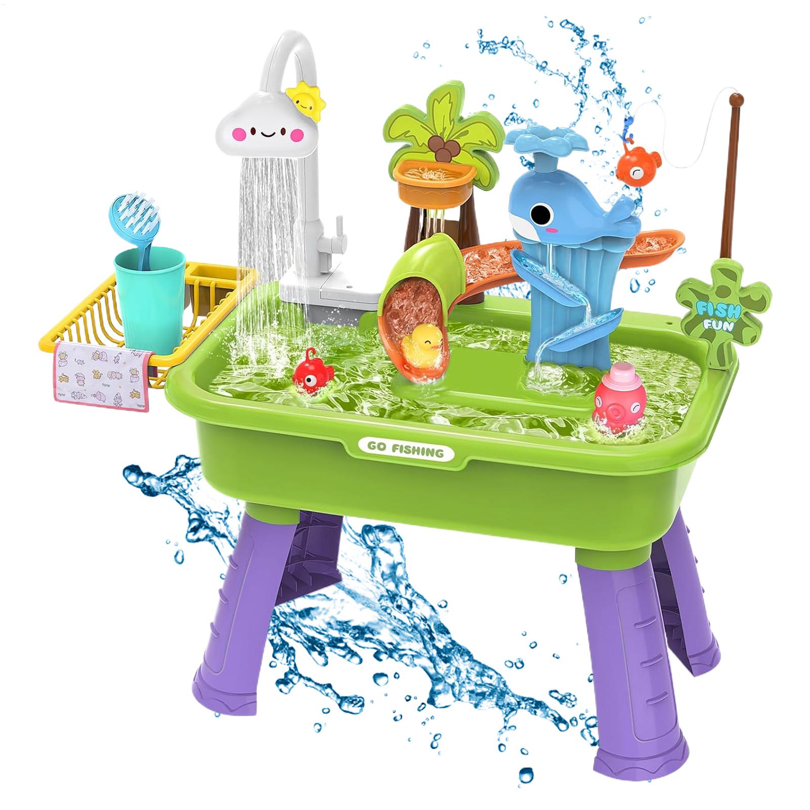 Play Kitchen Set - Kids Electric Play Sink with Running